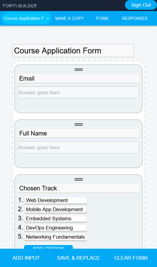 A CMS app for building forms using a drag and drop interface, forms are ...